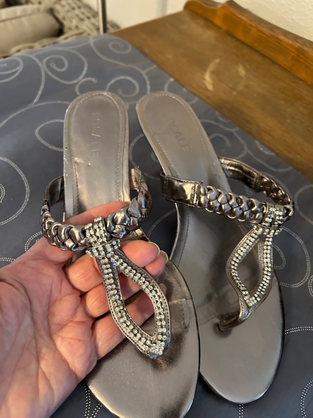 Rhinestone Braided Metallic Silver Women's Sandals